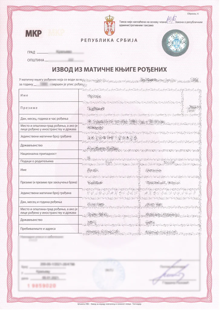 Serbian Birth Certificate Blurry Serbian Diploma Translation