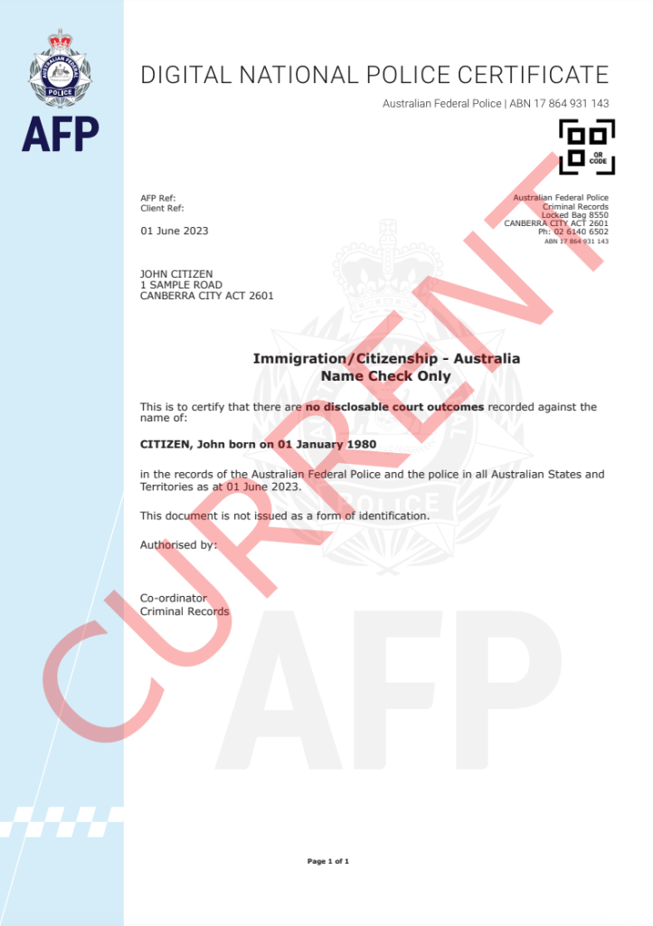 AFP National Police Certificate AFP National Police Certificate